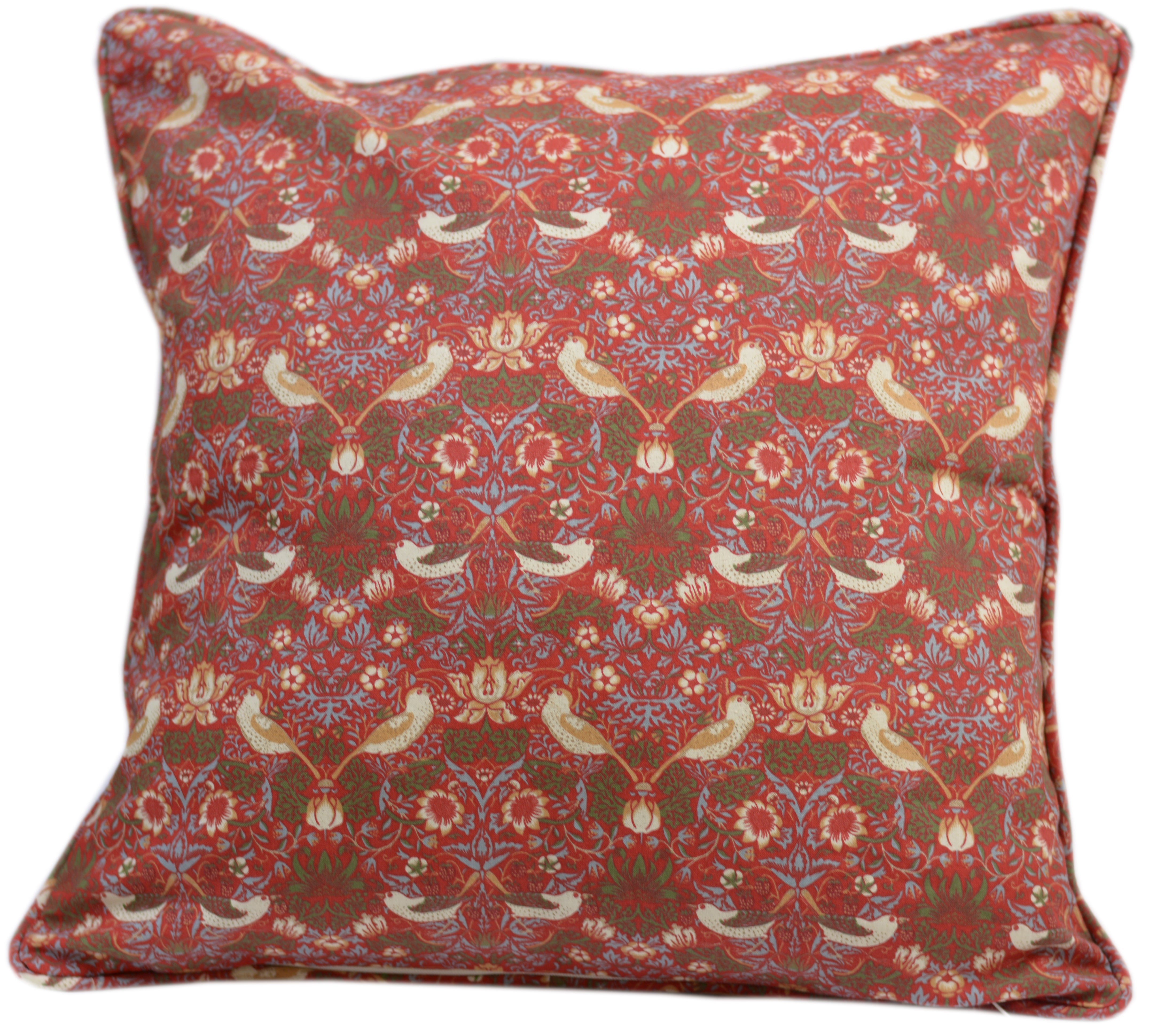 ウィリアムモリス パイピングクッションカバー Strawberry Thief Red いちご泥棒