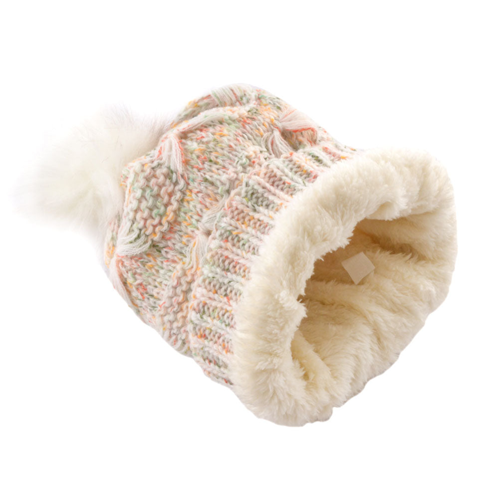 クーシー ポンポン付 ニットキャップ Multi Colour Cream COHAT05
