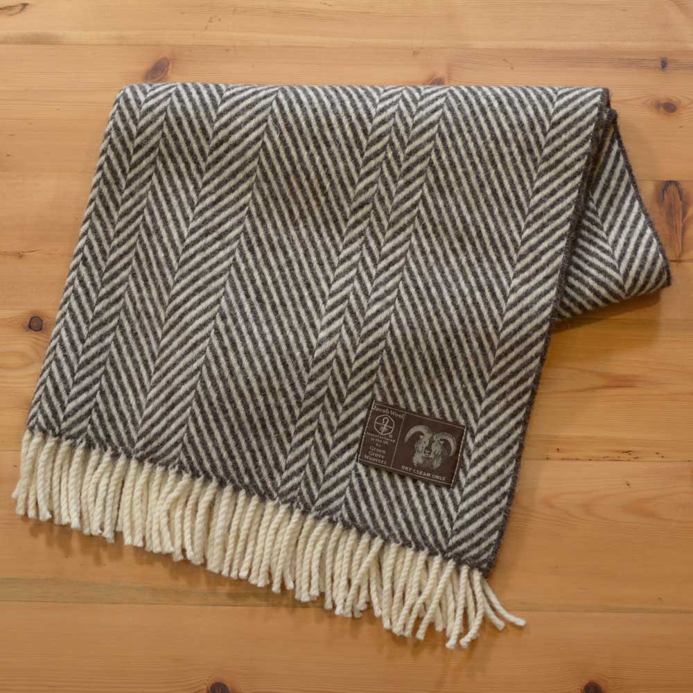 英国製 ジェイコブウール ひざ掛け ダークブラウン Herringbone 高級 ギフト プレゼント
