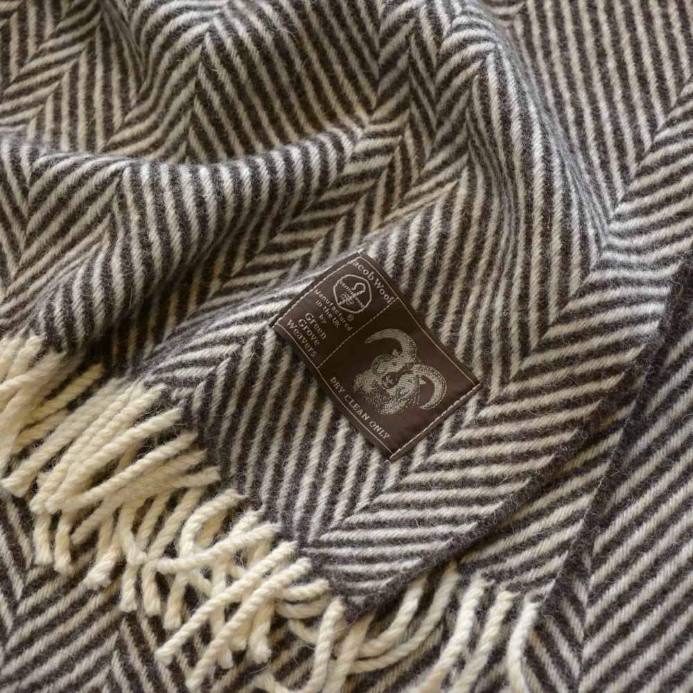 英国製 ジェイコブウール ひざ掛け ダークブラウン Herringbone 高級 ギフト プレゼント