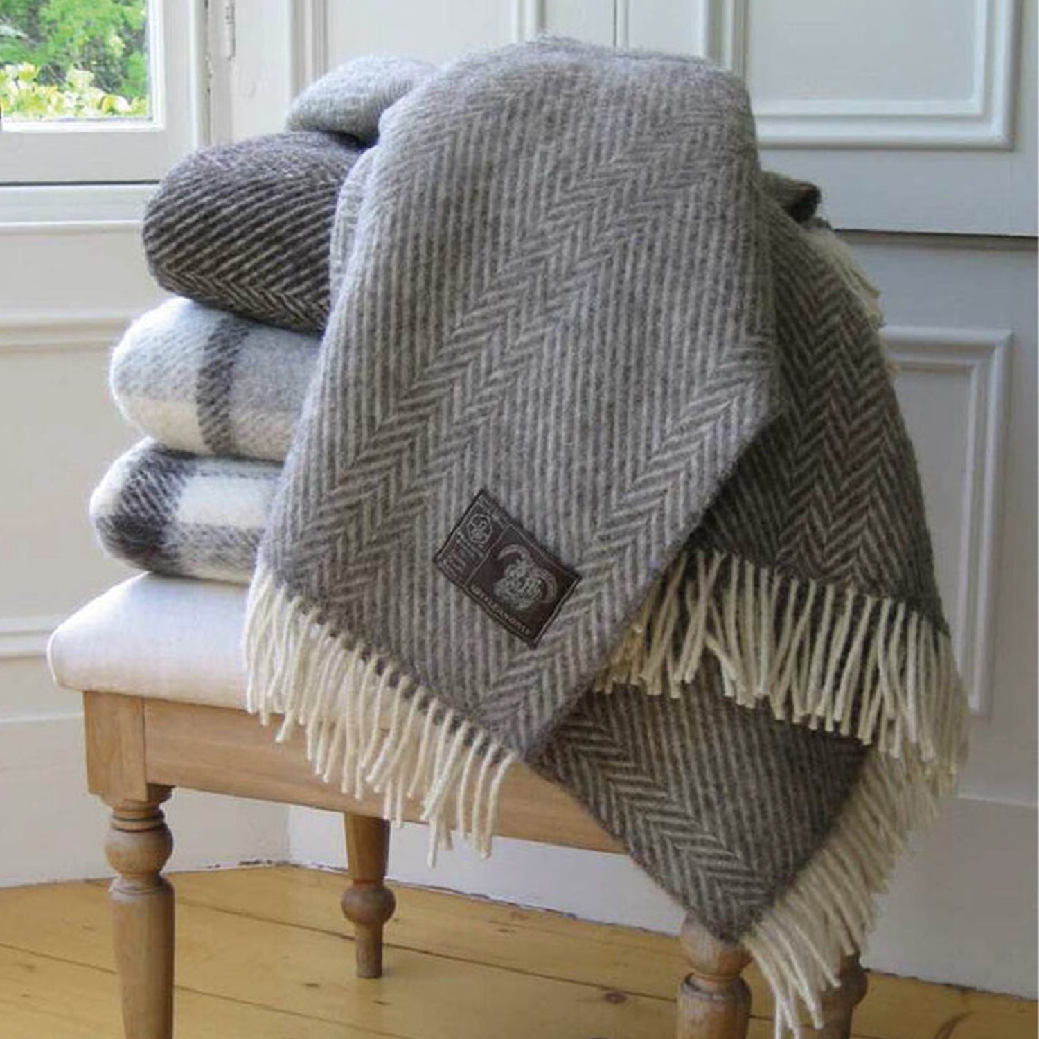 英国製 ジェイコブウール ひざ掛け ダークブラウン Herringbone 高級 ギフト プレゼント