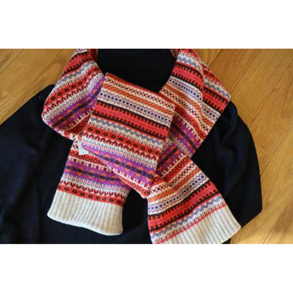 GREEN GROVE 英国製 レディース ウールマフラー ノルディック柄 (約 17cm × 180cm) スコットランド