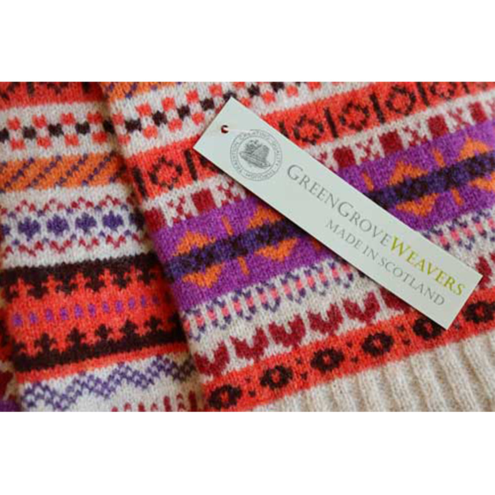 GREEN GROVE 英国製 レディース ウールマフラー ノルディック柄 (約 17cm × 180cm) スコットランド