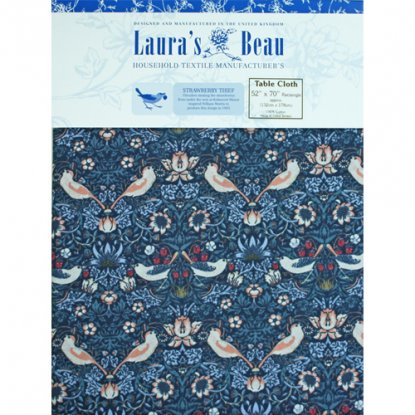 ウィリアムモリス 英国製 コットン テーブルクロス 長方形 円形 Strawberry Thief Blue(ストロベリーシーフ)