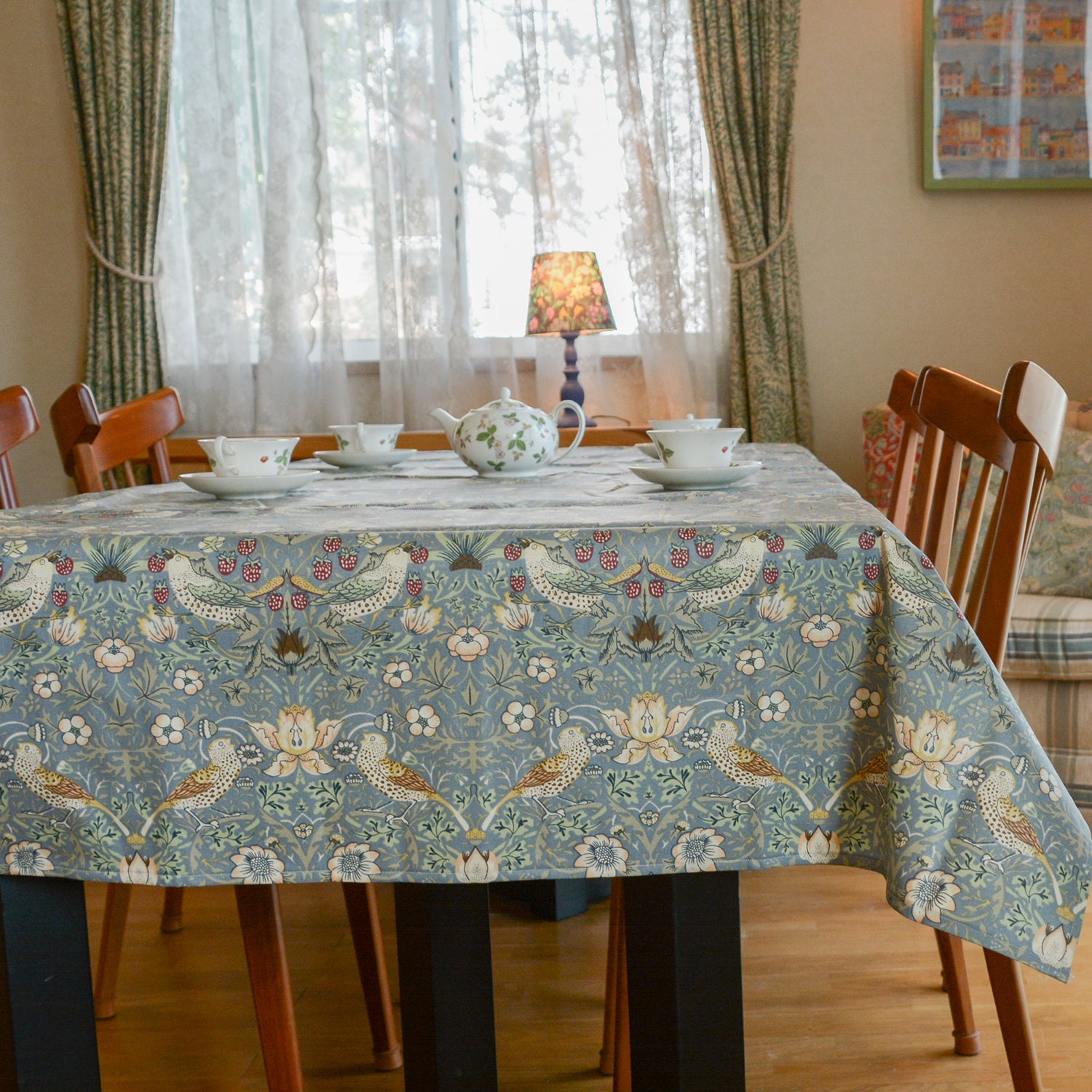 ウィリアムモリス Gallery オイルクロス テーブルクロス 長方形 Strawberry Thief Slate ストロベリーシーフ いちご泥棒 LCTBCGYOC79