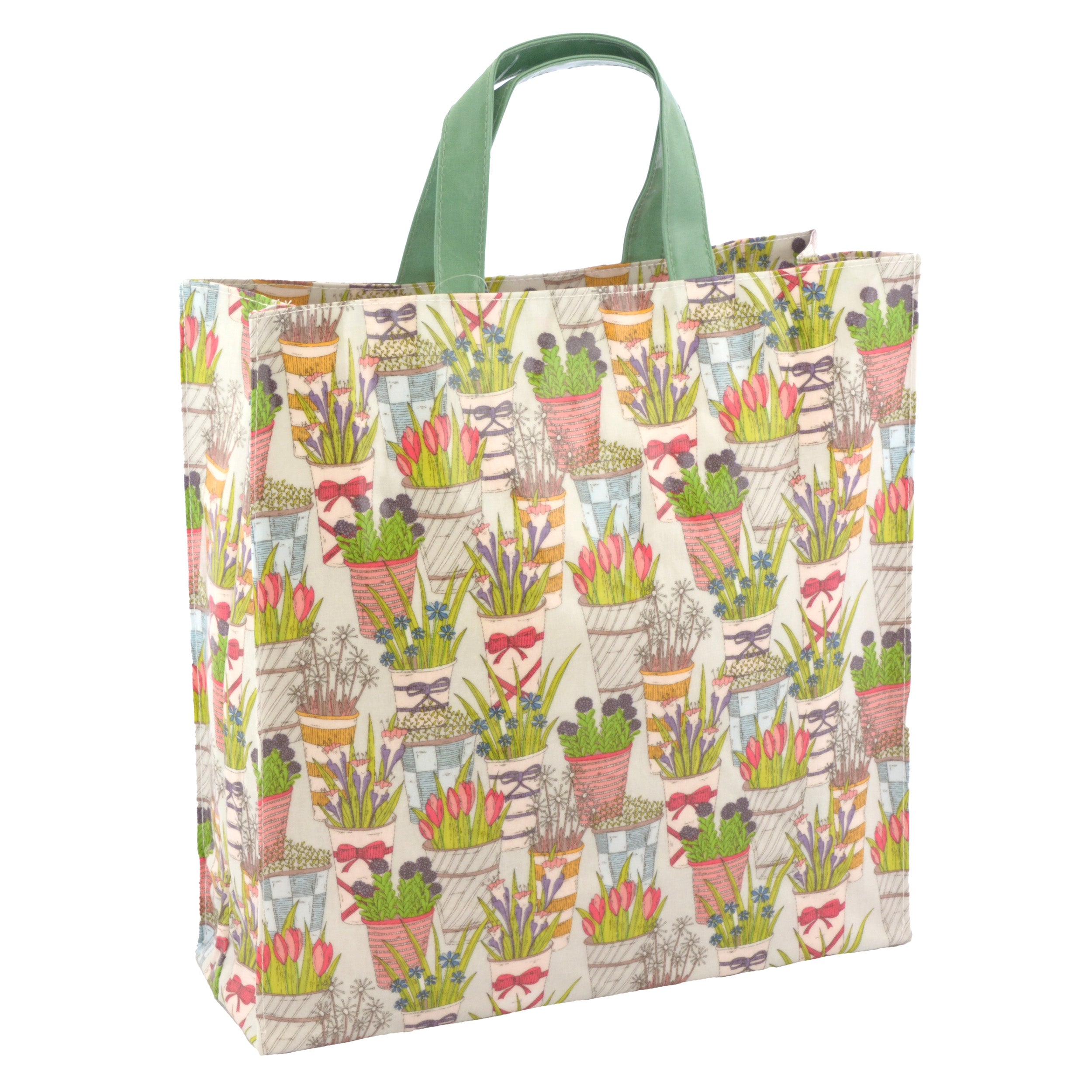 PVC BAG ビニールコーティング ミディアムガセットワイドバッグ Flower Pots 花柄