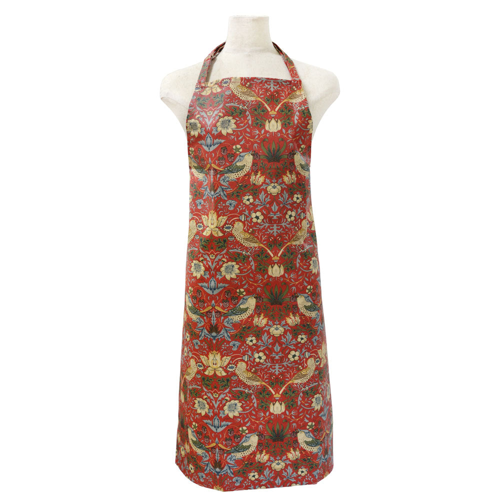 ウィリアムモリス オイルクロス エプロン ストロベリーシーフ いちご泥棒 首紐調整可
