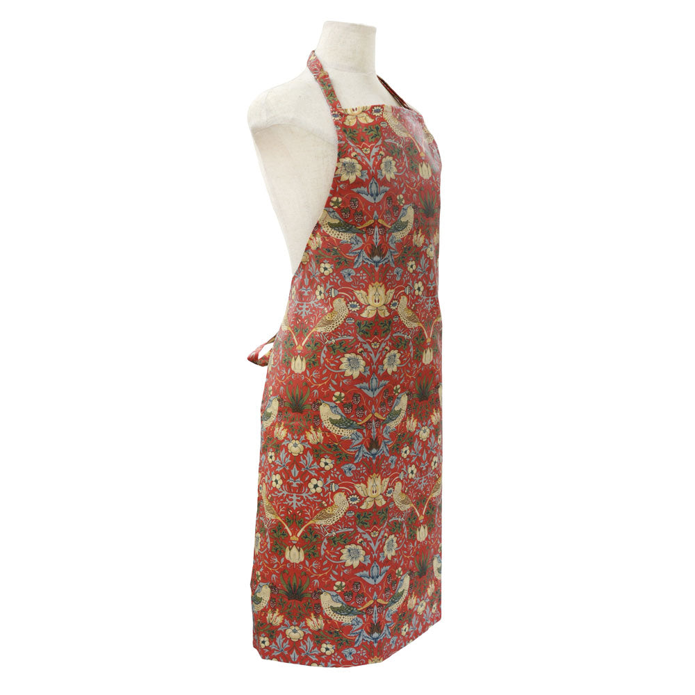 ウィリアムモリス オイルクロス エプロン ストロベリーシーフ いちご泥棒 首紐調整可