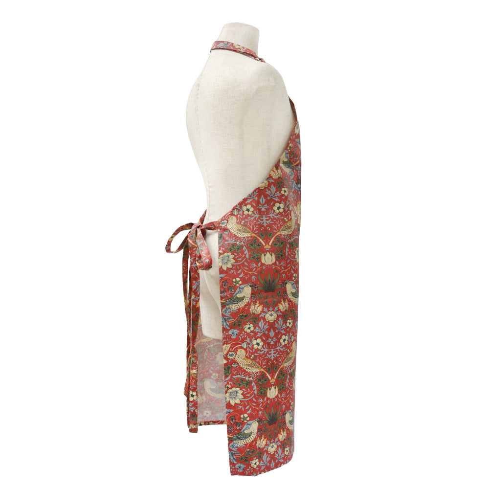 ウィリアムモリス オイルクロス エプロン ストロベリーシーフ いちご泥棒 首紐調整可