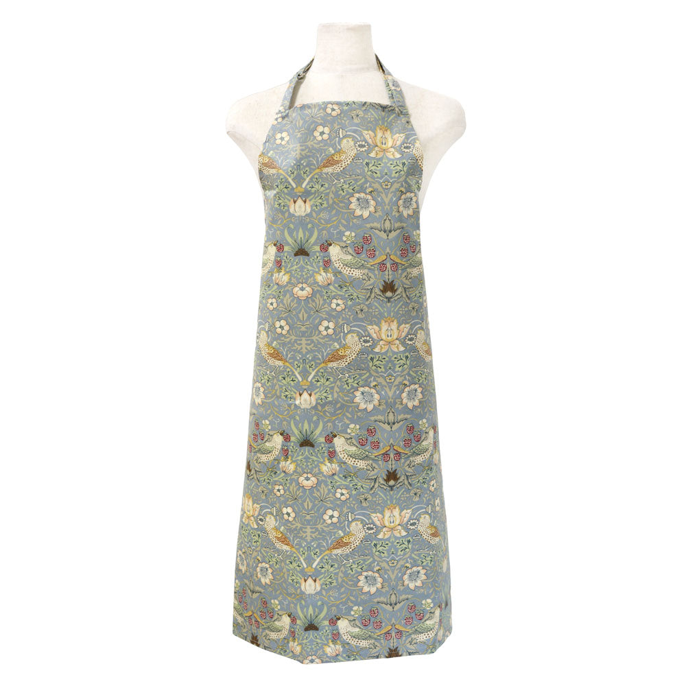 ウィリアムモリス オイルクロス エプロン ストロベリーシーフ いちご泥棒 首紐調整可