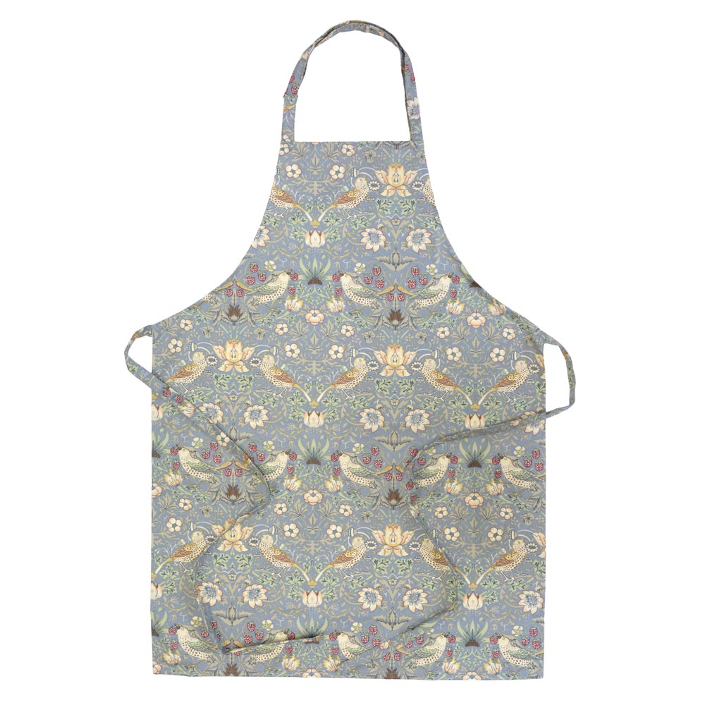 ウィリアムモリス オイルクロス エプロン ストロベリーシーフ いちご泥棒 首紐調整可