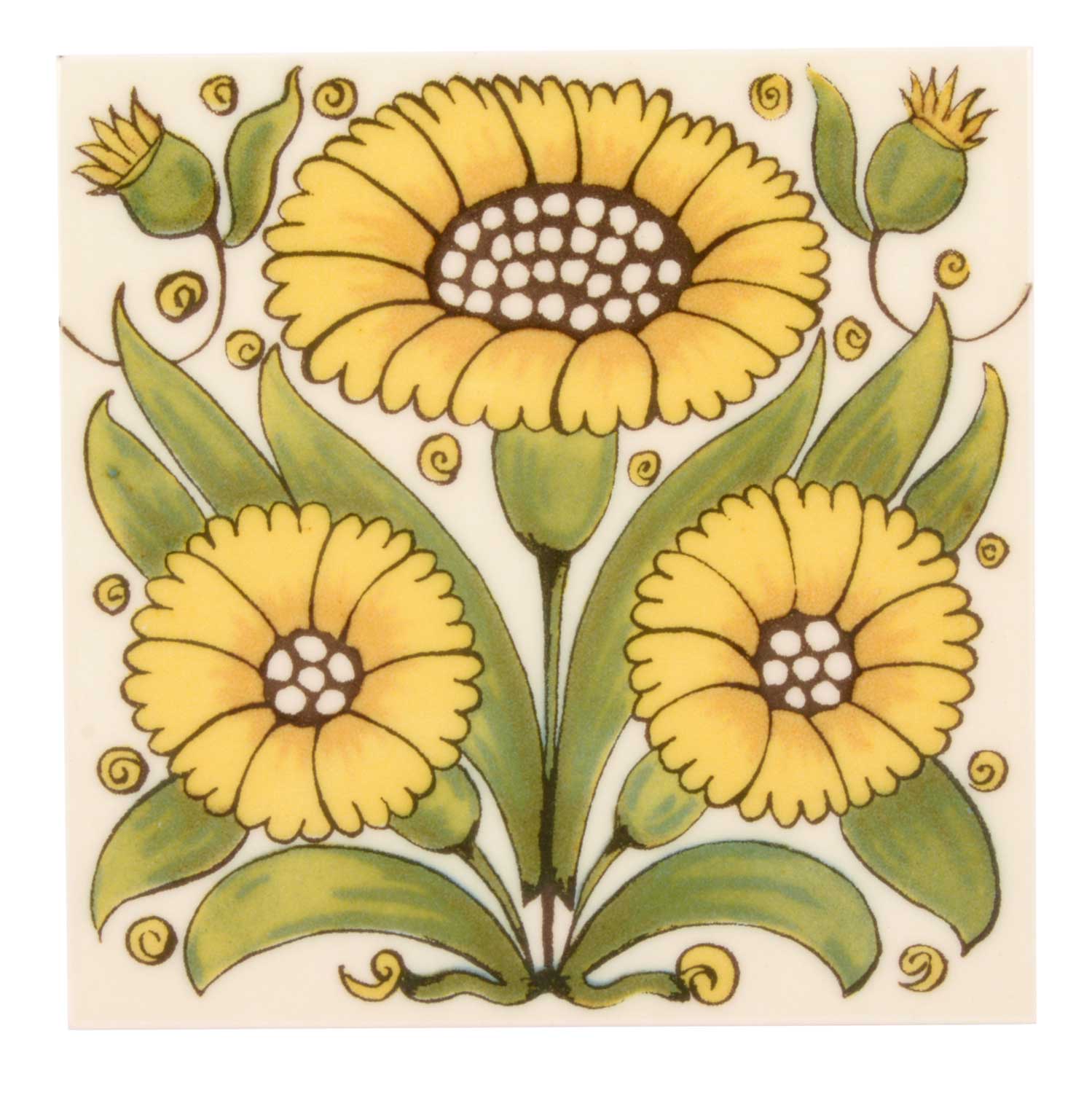 英国製 CRAVEN DUNNILL JACKFIELD Ceramic Pot Stand セラミックポットスタンド 鍋敷き なべしき Yellow Sunflower ひまわり
