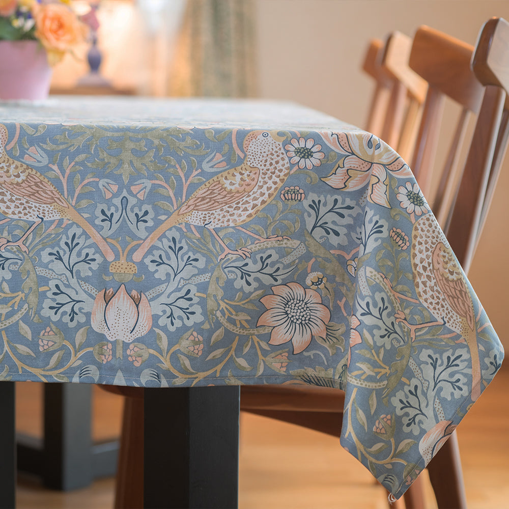 ウィリアムモリス テーブルクロス コットン 長方形 Strawberry Thief Slate