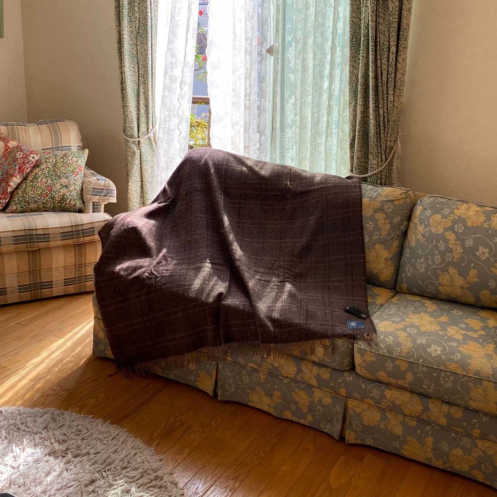 Green Grove 英国製 ウール ひざ掛け Peat Brown 高級 ツイード スローケット