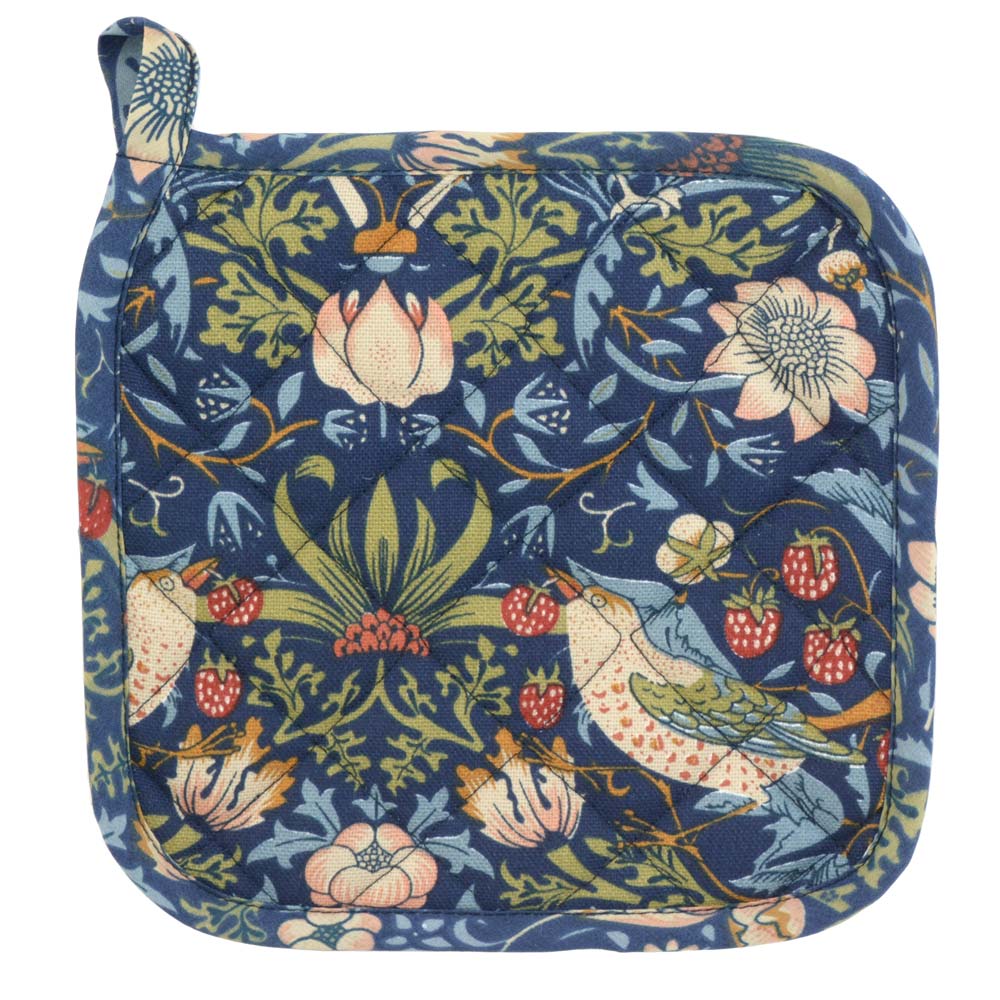 ウィリアム・モリス ポットマット「Strawberry Thief Blue」。鍋敷き、鍋つかみ、英国雑貨、キッチン用品、品番PM78、画像1
