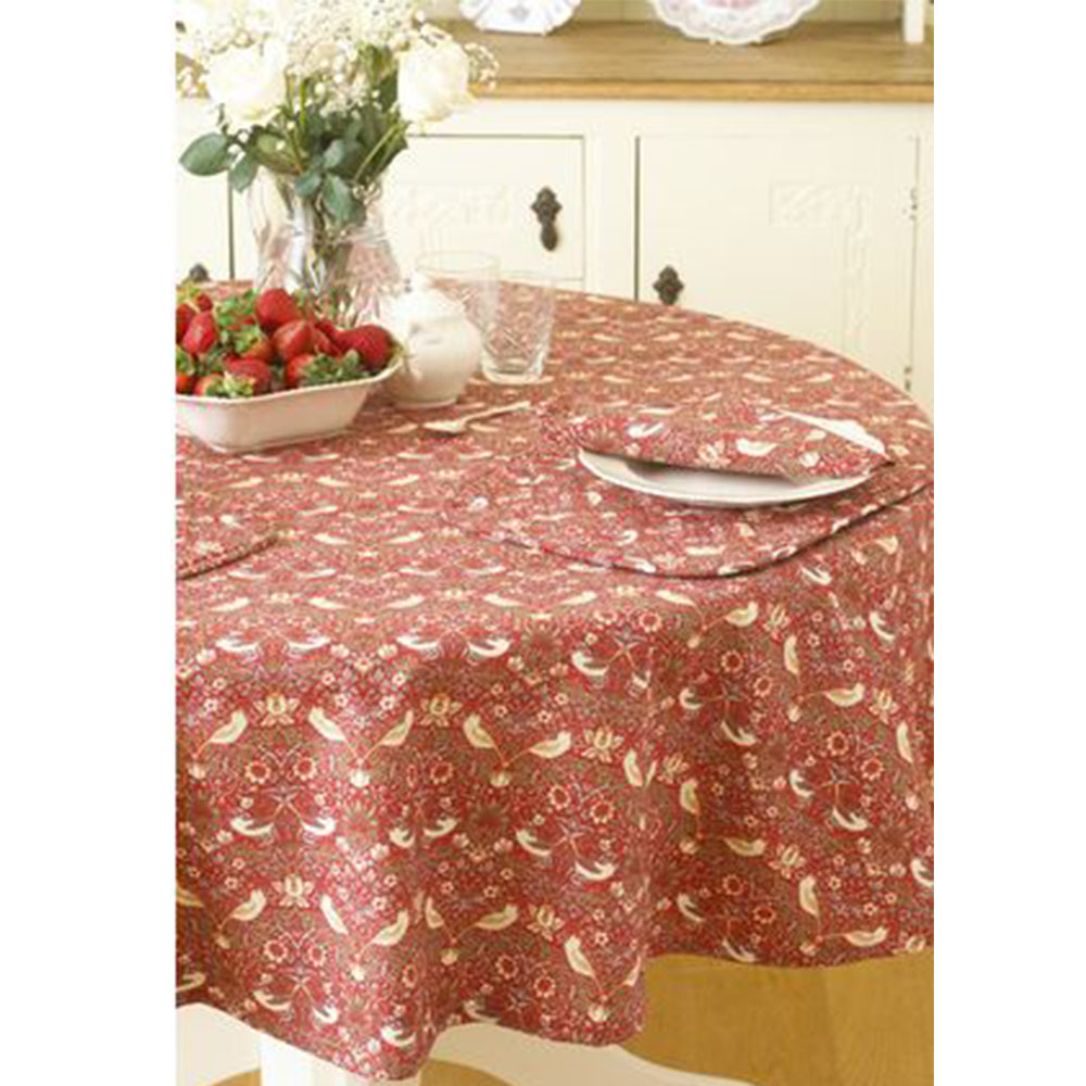 ウィリアムモリス コットン テーブルクロス 円形 147cm Strawberry Thief Red Classic LBTBCCTC14716
