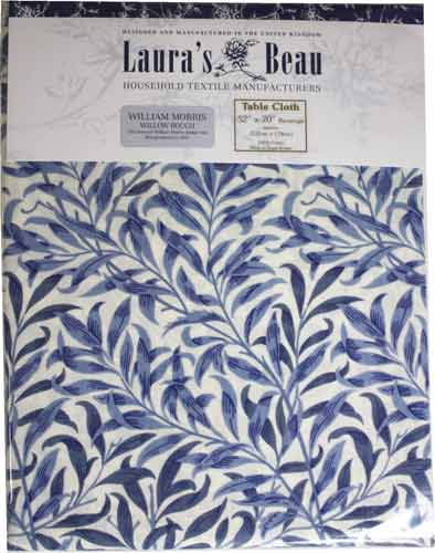 ウィリアム・モリス(William Morris)のコットンテーブルクロス。長方形132×228cm、Blue Willow(ブルーウィロー)。柄のデザイン画像。品番LBTBCCTR22812