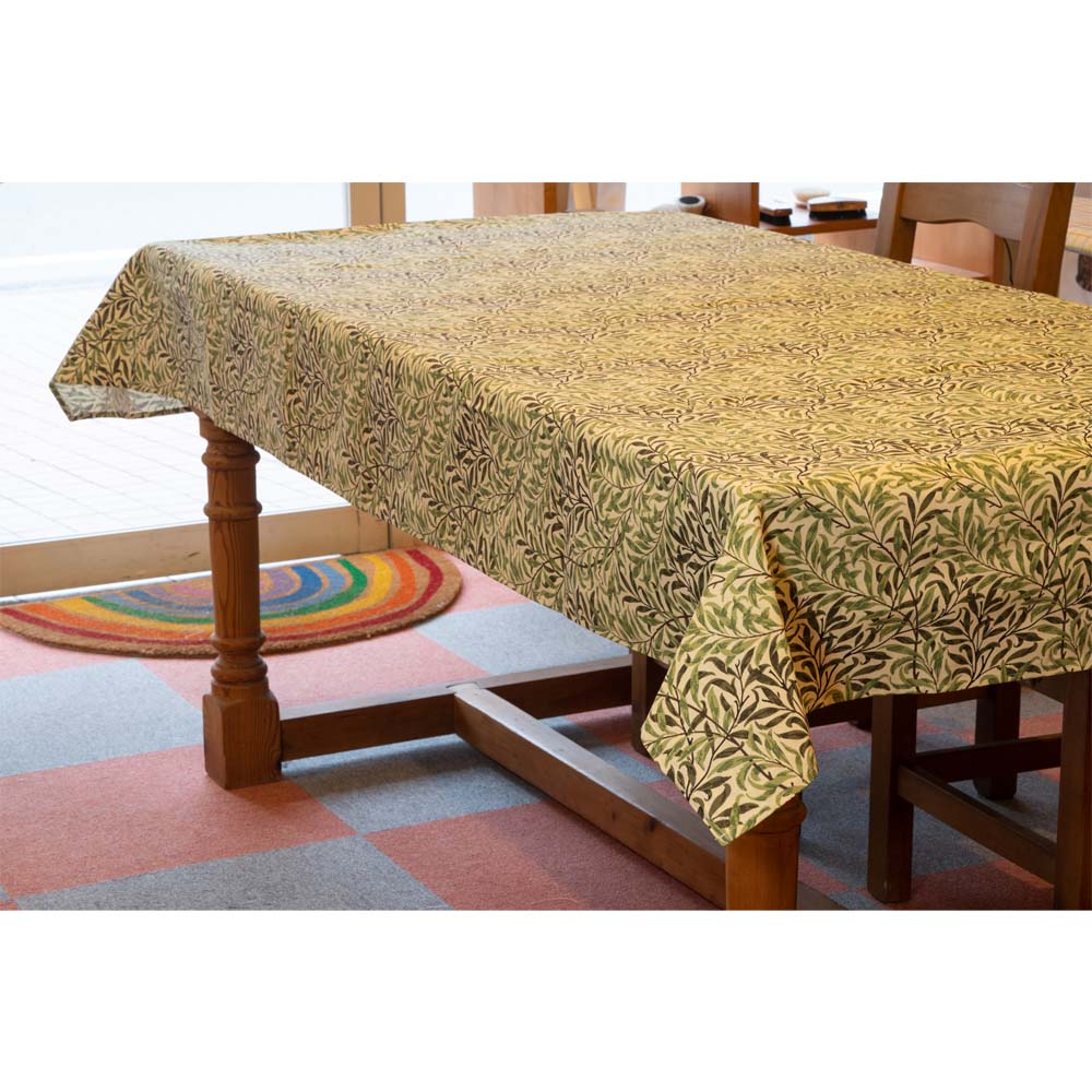 ウィリアム・モリス(William Morris)のコットンテーブルクロス。Green Willow(グリーンウィロー)の柳の葉の柄。長方形テーブルクロスの共通画像