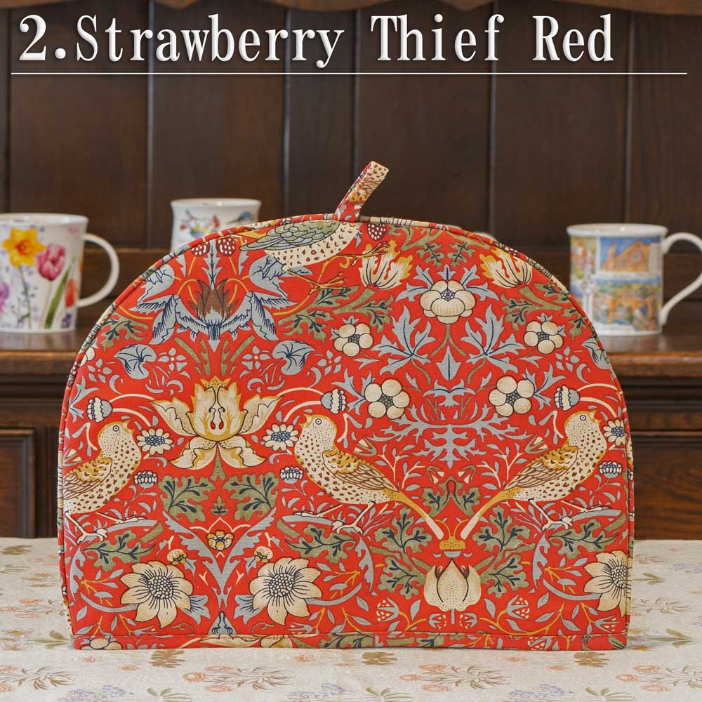 ウィリアム・モリス Gallery Tea Cozy Strawberry Thief Red（ストロベリーシーフ いちご泥棒 レッド）、ティーポットカバー、保温カバー、品番LCTCGY75、画像1