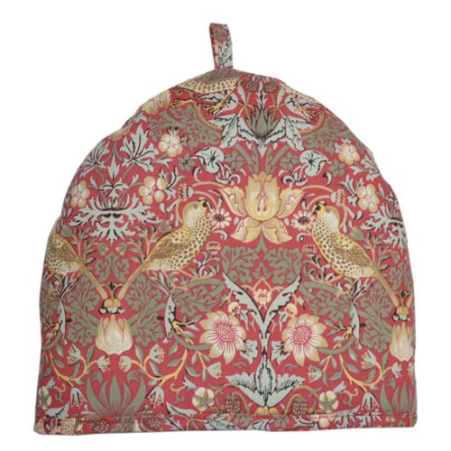 ウィリアム・モリス Mini Tea Cozy Strawberry Thief Red（ストロベリーシーフ いちご泥棒 レッド）、ティーポットカバー、保温カバー、品番MTC212、画像1