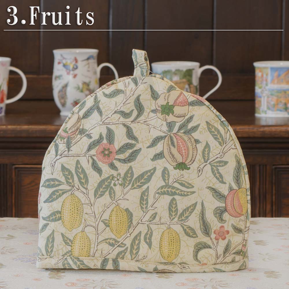 ウィリアム・モリス Sanderson Mini Tea Cozy Fruits（フルーツ 果実）、ティーポットカバー、保温カバー、品番LCMTCSN90、画像1