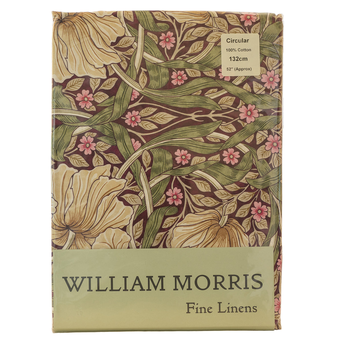 ウィリアム・モリス（William Morris）のコットンテーブルクロス。aubergine pimpernel（オーベルジーヌ・ピンパーネル）の柄の画像。複数サイズで使用される共通画像。