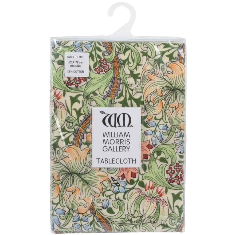 ウィリアム・モリス（William Morris）のコットンテーブルクロス。長方形132×178cm、Golden Lily（ゴールデンリリー）。品番LCTBCGYCTR17836