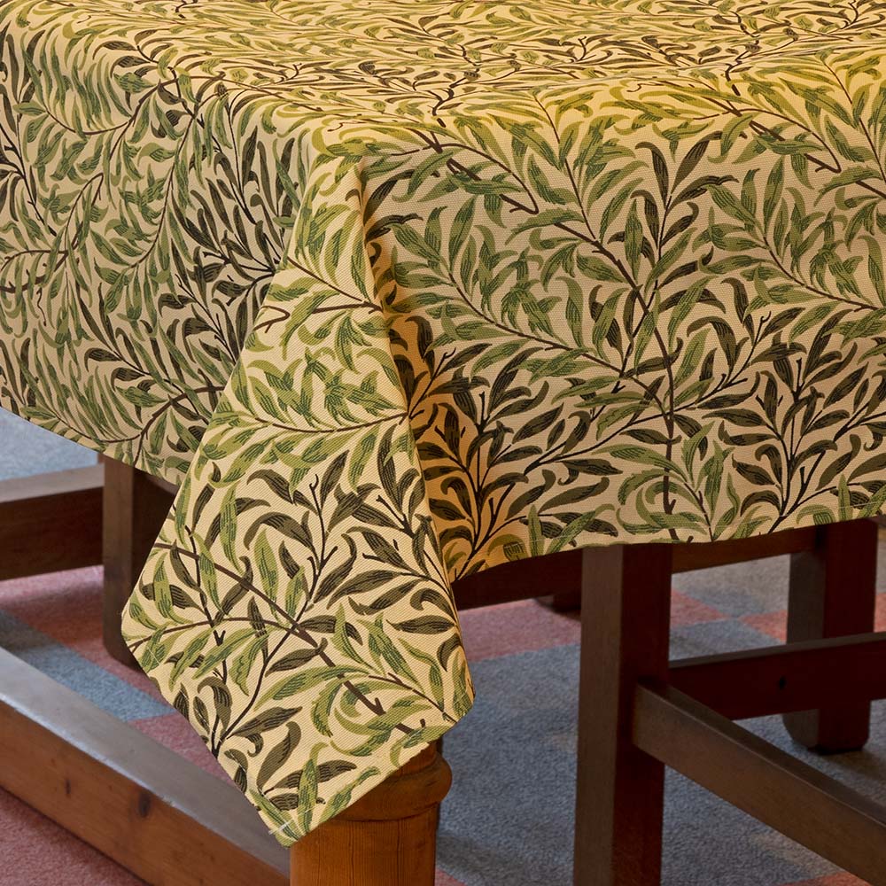 ウィリアム・モリス（William Morris）のコットンテーブルクロス。Green Willow（グリーンウィロー）の柳の葉の柄。長方形テーブルクロスの共通画像