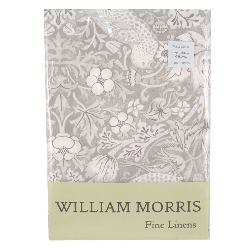 ウィリアム・モリス（William Morris）のコットンテーブルクロス。strawberry thief grey（ストロベリーシーフ・グレー／いちご泥棒）の柄の画像。複数サイズで使用される共通画像。