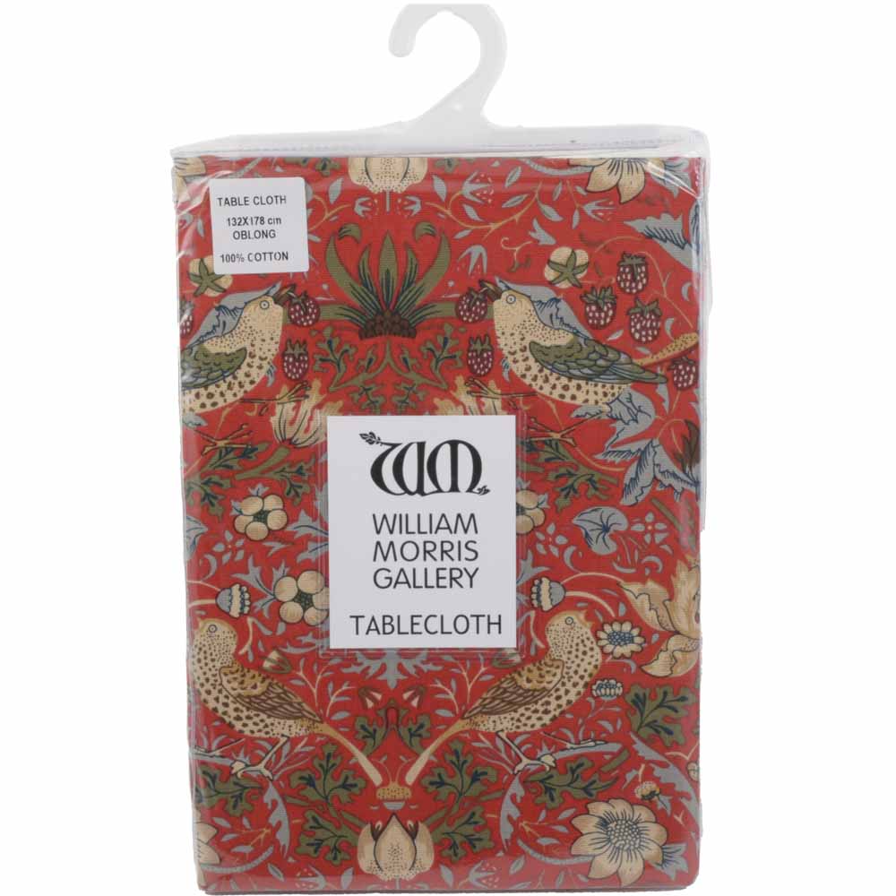 ウィリアム・モリス（William Morris）のコットンテーブルクロス。strawberry thief red（ストロベリーシーフ・レッド／いちご泥棒）の柄の画像。複数サイズの商品で使える共通画像。