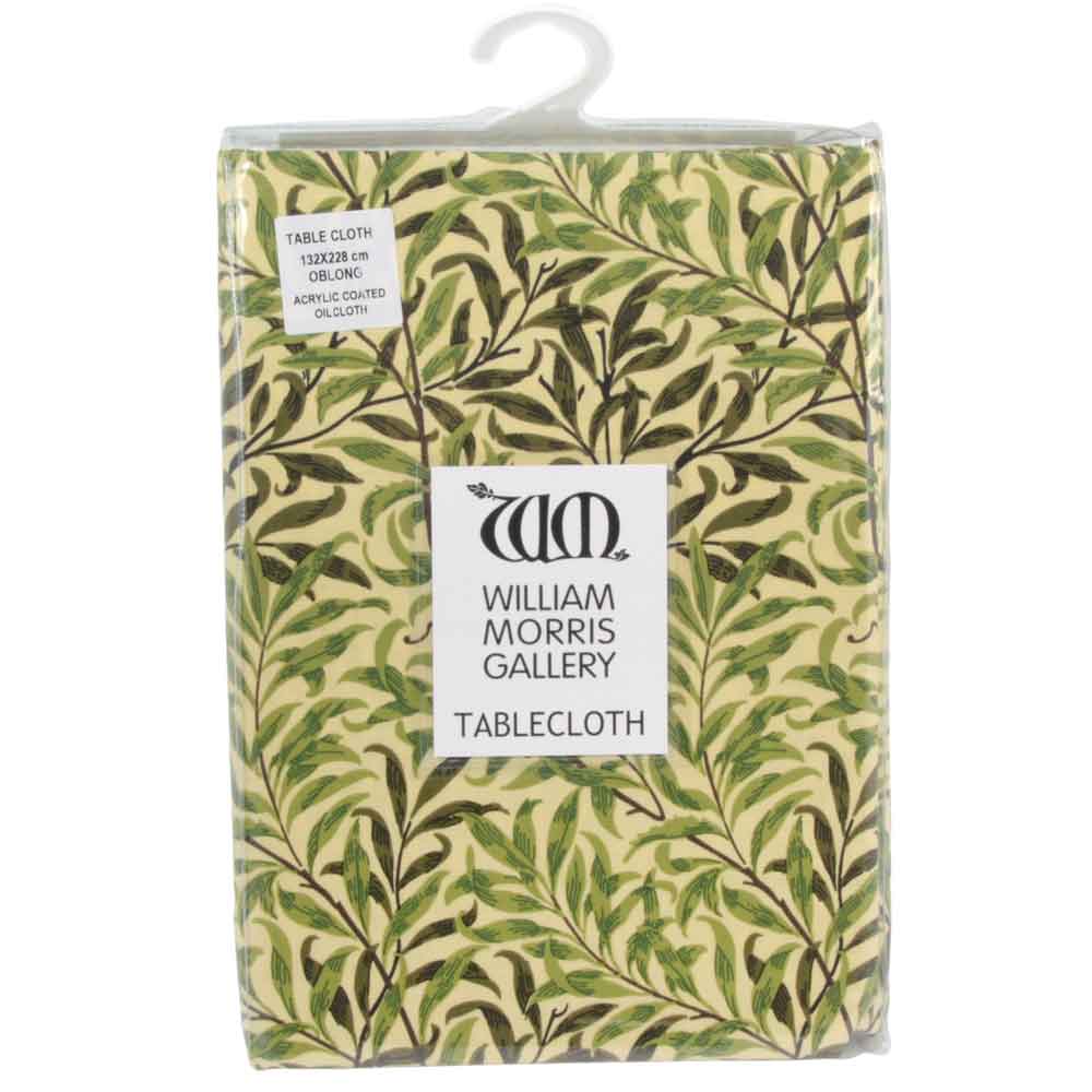 ウィリアム・モリス（William Morris）のオイルクロステーブルクロス。長方形132×228cm、Green Willow（グリーンウィロー）。柄のデザイン画像。品番LCTBCGYOCR22831